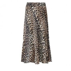GANNI LEOPARD-PRINTED SILK MIDI SKIRT SZ 36 (US 4)